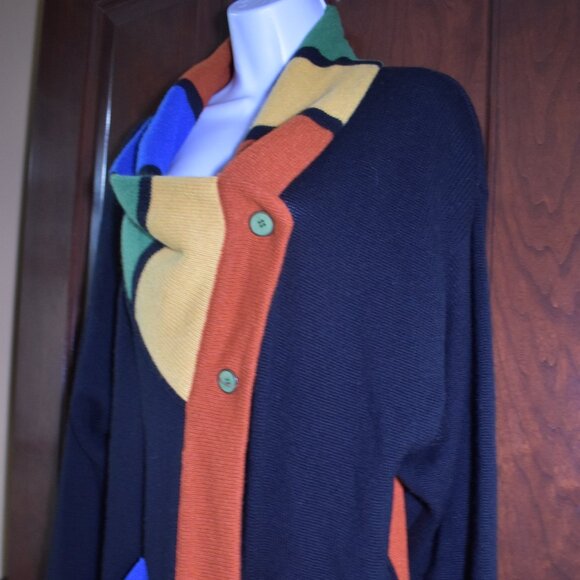 VTG CRISCA by Escada Fish Print Color Block Wool Cardigan Sweater Sz Large Rare - Picture 11 of 16